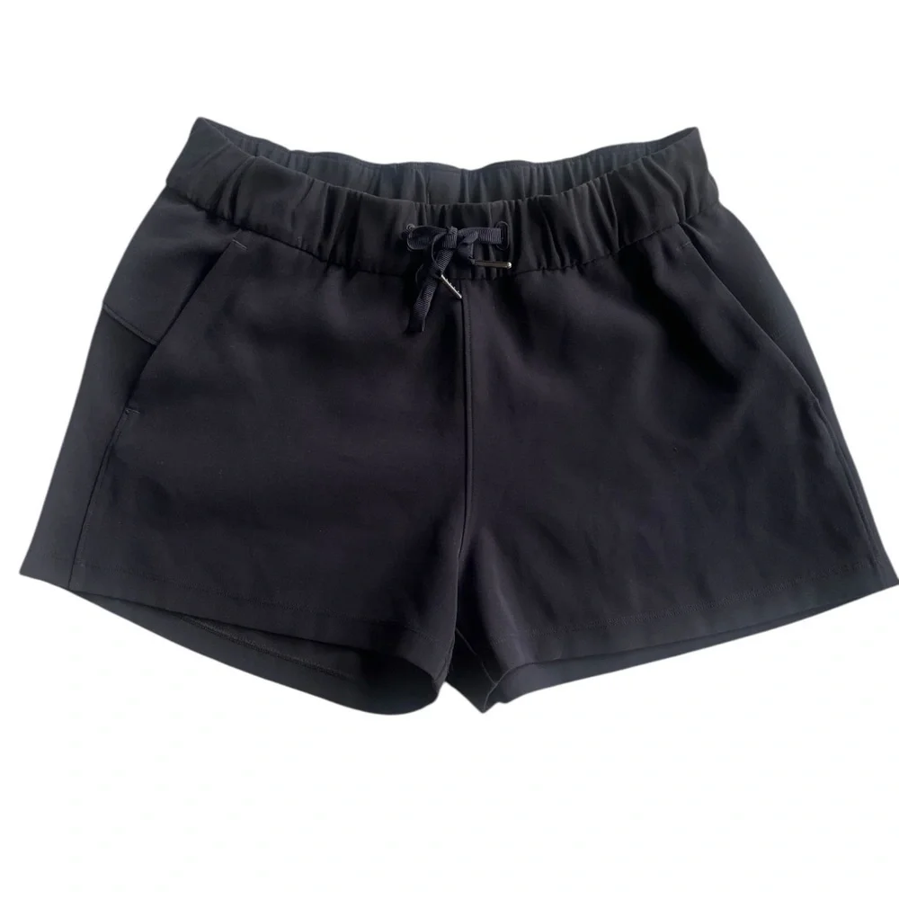 Lululemon Athletica On the‎ Fly Black Drawstring Shorts Elastic Waist Size 6
